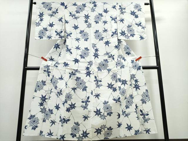 平和屋着物∴夏物 浴衣 注染 手染め 手縫い 枝菊舞蝶文 日本製 綿 逸品 CABE8925ng