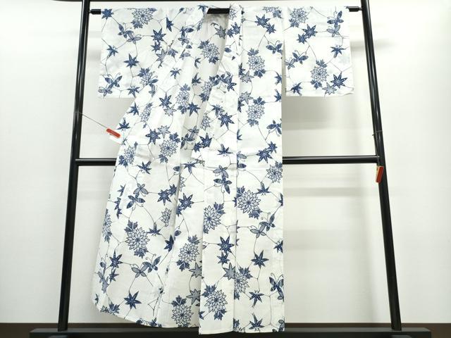 平和屋着物∴夏物 浴衣 注染 手染め 手縫い 枝菊舞蝶文 日本製 綿 逸品 CABE8925ng