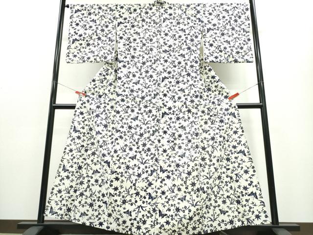 平和屋着物∴夏物 浴衣 舞蝶笹梅花文 日本製 やまと誂製 綿 逸品 未使用 CABE8927ng