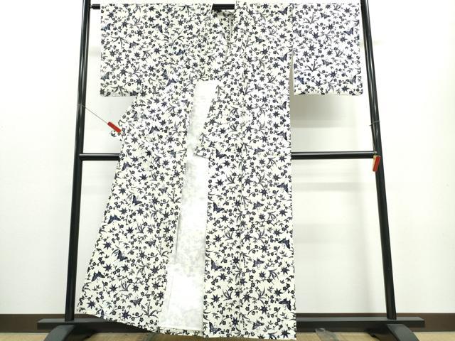 平和屋着物∴夏物 浴衣 舞蝶笹梅花文 日本製 やまと誂製 綿 逸品 未使用 CABE8927ng