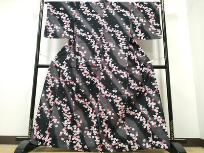 平和屋着物∴夏物 浴衣 綿紅梅 舞梅花文 ラメ 黒地 綿 逸品 CABE8933ng