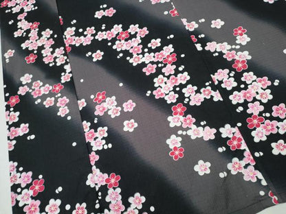 平和屋着物∴夏物 浴衣 綿紅梅 舞梅花文 ラメ 黒地 綿 逸品 CABE8933ng