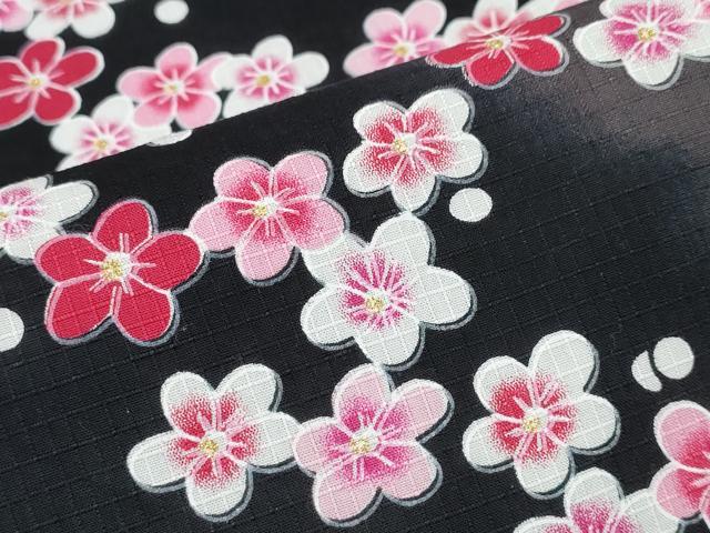 平和屋着物∴夏物 浴衣 綿紅梅 舞梅花文 ラメ 黒地 綿 逸品 CABE8933ng