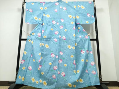 平和屋着物∴夏物 浴衣 綿紅梅 百合菊文 綿 逸品 CABE8937ng