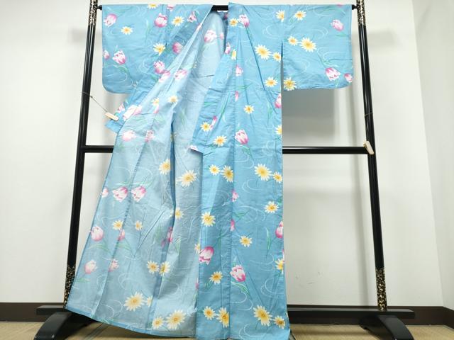 平和屋着物∴夏物 浴衣 綿紅梅 百合菊文 綿 逸品 CABE8937ng