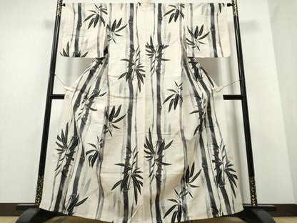 平和屋着物∴夏物 浴衣 笹竹文 金彩 綿麻 逸品 CABE8938ng