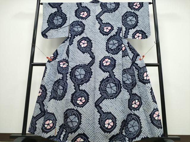 平和屋着物∴夏物 浴衣 有松鳴海絞り 団扇花文 綿 逸品 CABE8955ng