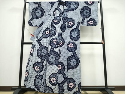 平和屋着物∴夏物 浴衣 有松鳴海絞り 団扇花文 綿 逸品 CABE8955ng