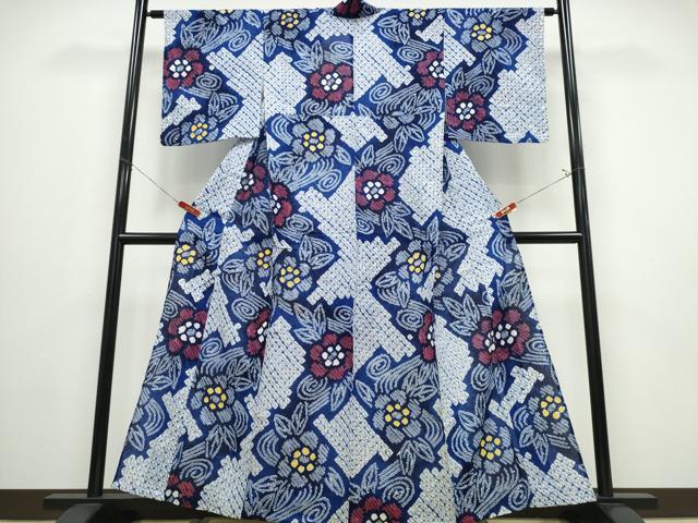 平和屋着物∴夏物 浴衣 有松鳴海絞り 流水草花文 綿 逸品 CABE8957ng