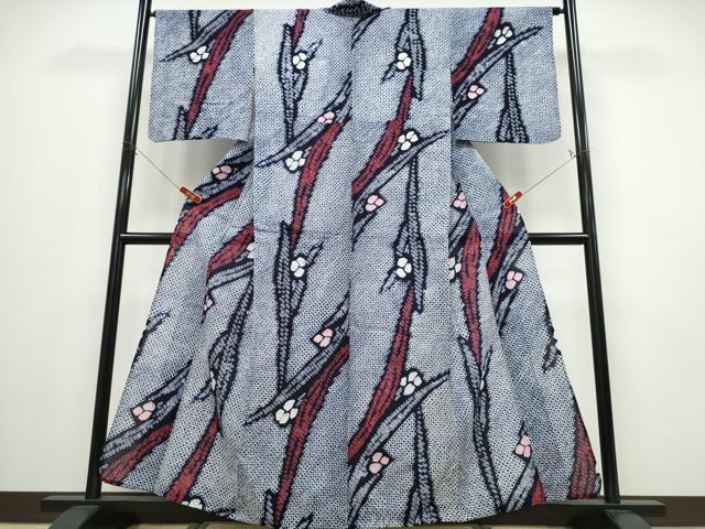 平和屋着物∴夏物 浴衣 有松鳴海絞り 枝花文 綿 逸品 CAAY4686ng
