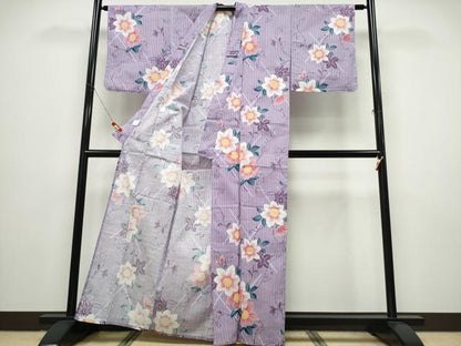 平和屋着物∴夏物 浴衣 縞 蔦の葉花文 綿 逸品 未使用 CABE8976ng