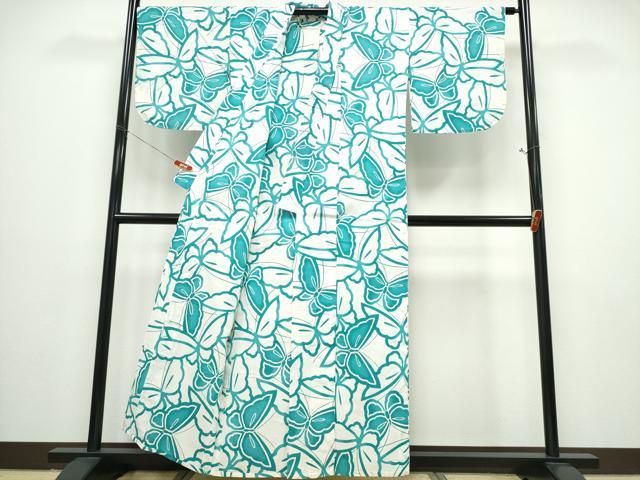 平和屋着物∴夏物 浴衣 舞蝶文 綿 逸品 CABE8977ng