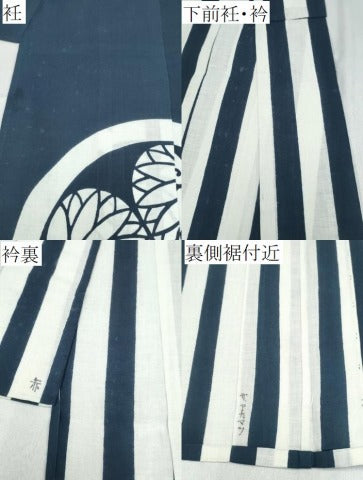 平和屋着物∴夏物 浴衣 注染 手縫い 家紋柄 片身替わり 日本製 綿 逸品 CABE8978ng