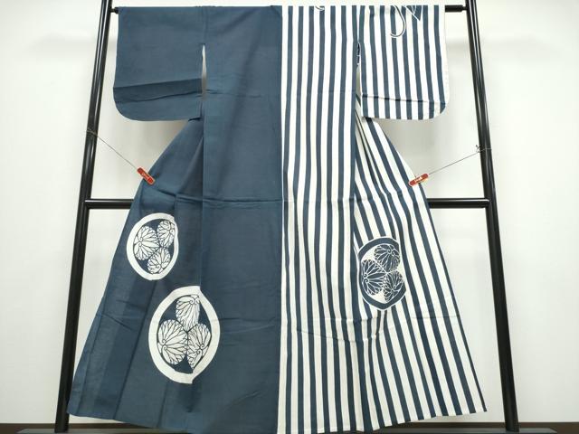 平和屋着物∴夏物 浴衣 注染 手縫い 家紋柄 片身替わり 日本製 綿 逸品 CABE8978ng