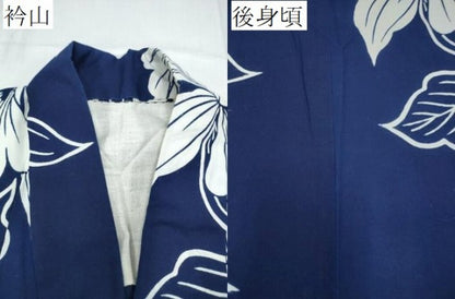 平和屋着物∴夏物 浴衣 藍 注染 手染め 手縫い 舞葉文 日本製 綿 逸品 CABE8979ng