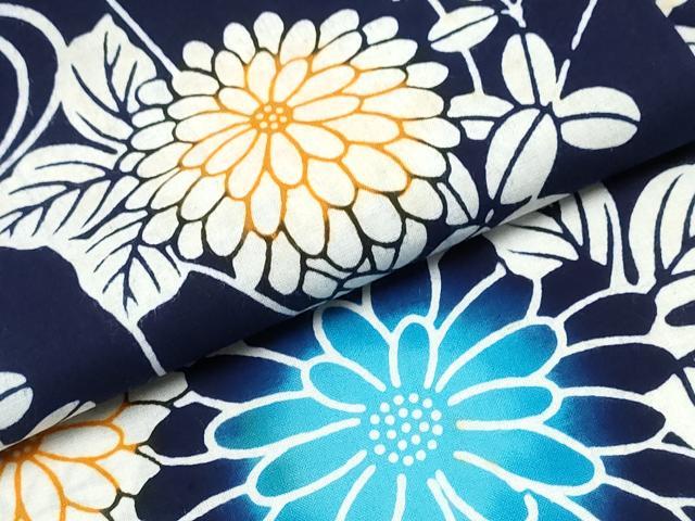 平和屋着物∴夏物 浴衣 藍 注染 手染め 手縫い 瓢箪菊花文 日本製 綿 逸品 CABE8980ng
