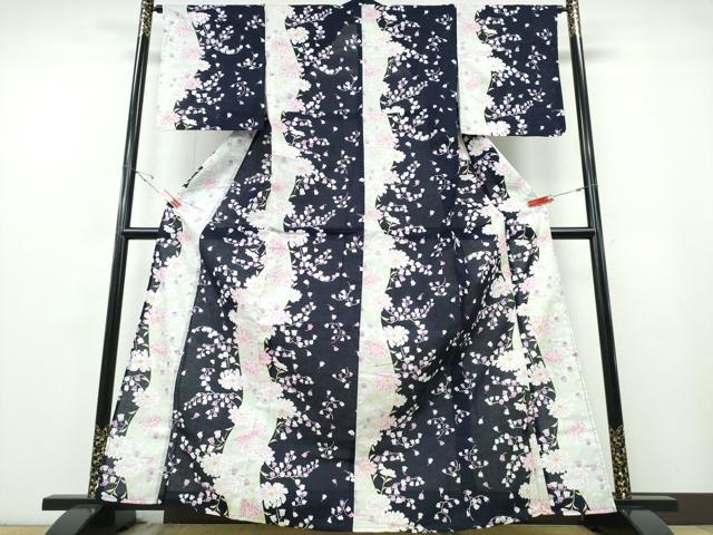 平和屋着物∴夏物 浴衣 綿紅梅 鈴蘭菊文 金彩 綿 逸品 未使用 CABE8981ng