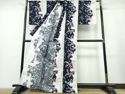 平和屋着物∴夏物 浴衣 綿紅梅 鈴蘭菊文 金彩 綿 逸品 未使用 CABE8981ng