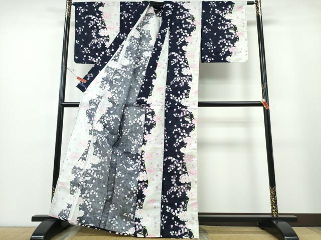 平和屋着物∴夏物 浴衣 綿紅梅 鈴蘭菊文 金彩 綿 逸品 未使用 CABE8981ng