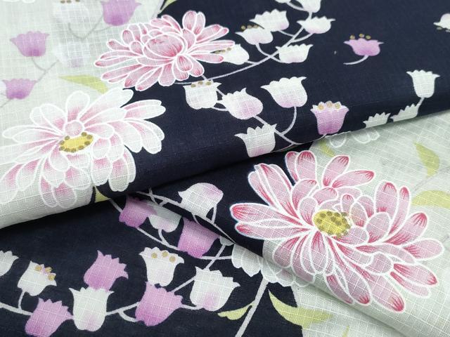 平和屋着物∴夏物 浴衣 綿紅梅 鈴蘭菊文 金彩 綿 逸品 未使用 CABE8981ng