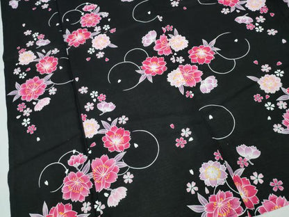 平和屋着物∴夏物 浴衣 綿紅梅 舞桜 黒地 綿 逸品 未使用 CABE8983ng