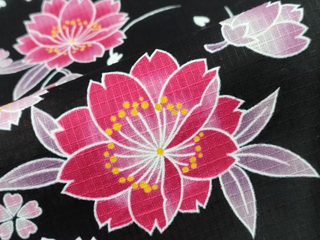 平和屋着物∴夏物 浴衣 綿紅梅 舞桜 黒地 綿 逸品 未使用 CABE8983ng