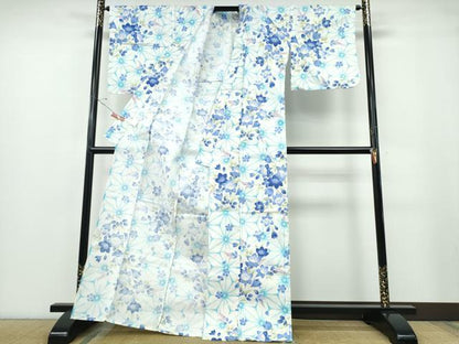 平和屋着物∴夏物 浴衣 草花麻の葉文様 ラメ 綿 逸品 未使用 CABE8985ng