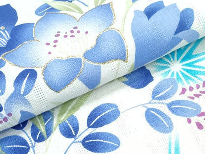 平和屋着物∴夏物 浴衣 草花麻の葉文様 ラメ 綿 逸品 未使用 CABE8985ng