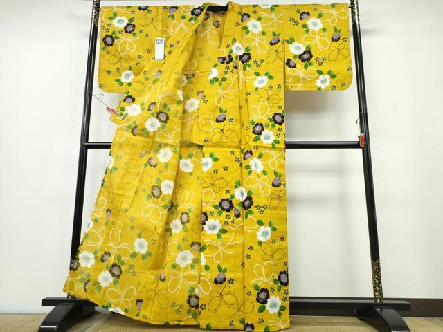 平和屋着物∴夏物 浴衣 舞蝶薔薇文 逸品 未使用 CABE8988ng