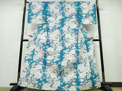 平和屋着物∴夏物 浴衣 舞牡丹桜 綿 逸品 未使用 CABE8989ng
