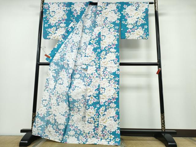 平和屋着物∴夏物 浴衣 舞牡丹桜 綿 逸品 未使用 CABE8989ng