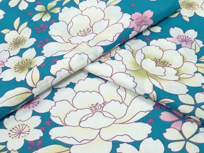 平和屋着物∴夏物 浴衣 舞牡丹桜 綿 逸品 未使用 CABE8989ng