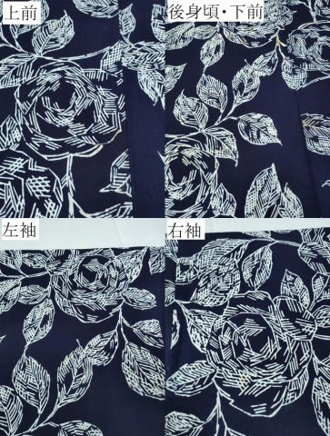 平和屋着物∴夏物 浴衣 藍 注染 手染め 手縫い 薔薇 日本製 綿 逸品 CABE8991ng