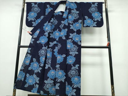 平和屋着物∴夏物 浴衣 藍 注染 手染め 手縫い 向日葵 日本製 綿 逸品 CABE8992ng