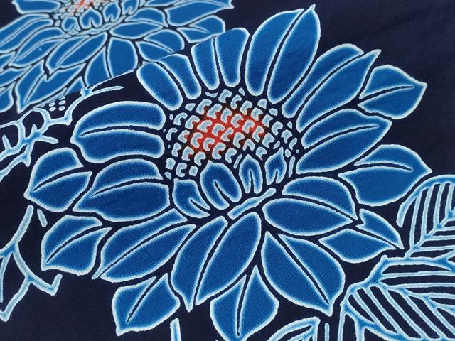 平和屋着物∴夏物 浴衣 藍 注染 手染め 手縫い 向日葵 日本製 綿 逸品 CABE8992ng