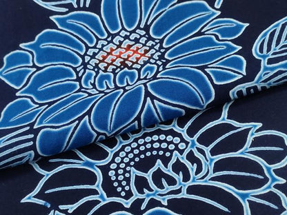 平和屋着物∴夏物 浴衣 藍 注染 手染め 手縫い 向日葵 日本製 綿 逸品 CABE8992ng
