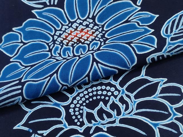 平和屋着物∴夏物 浴衣 藍 注染 手染め 手縫い 向日葵 日本製 綿 逸品 CABE8992ng