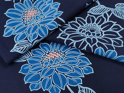 平和屋着物∴夏物 浴衣 藍 注染 手染め 手縫い 向日葵 日本製 綿 逸品 CABE8992ng