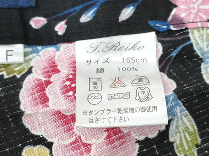 平和屋着物∴夏物 浴衣 綿紅梅 流水草花尽くし 黒地 綿 逸品 未使用 CABE8994ng