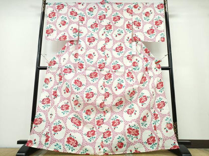 平和屋着物∴夏物 浴衣 綿紅梅 薔薇 綿 逸品 未使用 CABE8995ng