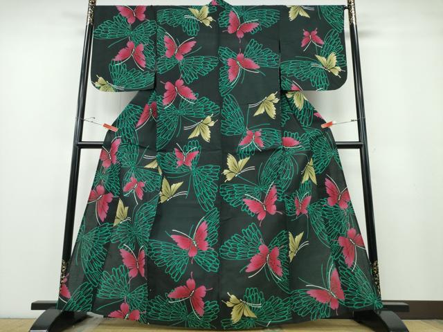 平和屋着物＊夏物　浴衣　反物　着尺　四季の花木染　舞蝶文　綿　逸品　未使用　DAAW7491zzz 平和屋着物＊夏物 浴衣 反物 着尺 四季の花木染 舞蝶文 綿