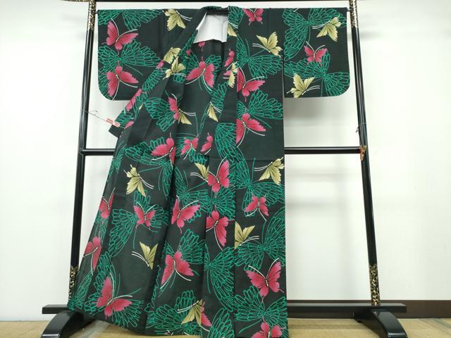 平和屋着物∴夏物 浴衣 舞蝶文 綿 逸品 CABE8997ng