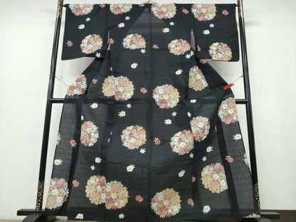 平和屋着物∴夏物　浴衣　美しいキモノ　黒地　花丸文　日本製　綿　逸品　未使用　CABE8999ng