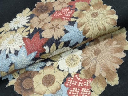 平和屋着物∴夏物　浴衣　美しいキモノ　黒地　花丸文　日本製　綿　逸品　未使用　CABE8999ng