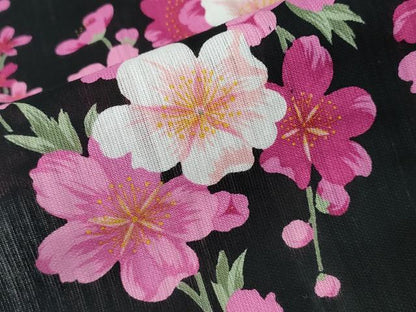 平和屋着物∴夏物　浴衣　草花文　黒地　綿　逸品　未使用　CABE9001ng