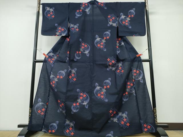 平和屋着物∴夏物 浴衣 綿紅梅 満月 紫陽花 ラメ 綿 逸品 未使用 CABE9006ng