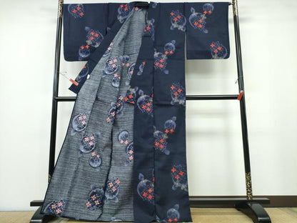 平和屋着物∴夏物 浴衣 綿紅梅 満月 紫陽花 ラメ 綿 逸品 未使用 CABE9006ng