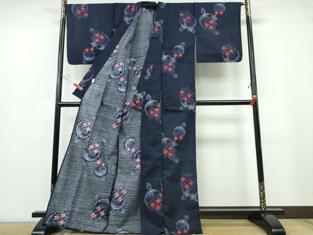 平和屋着物∴夏物 浴衣 綿紅梅 満月 紫陽花 ラメ 綿 逸品 未使用 CABE9006ng