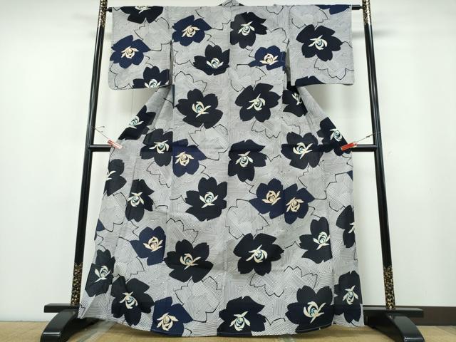 平和屋着物∴夏物 浴衣 綿紅梅 舞花文 綿 逸品 未使用 CABE9007ng