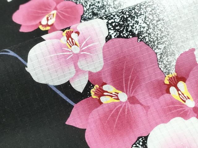 平和屋着物∴夏物 浴衣 綿紅梅 胡蝶蘭 黒地 綿 逸品 CABE9008ng